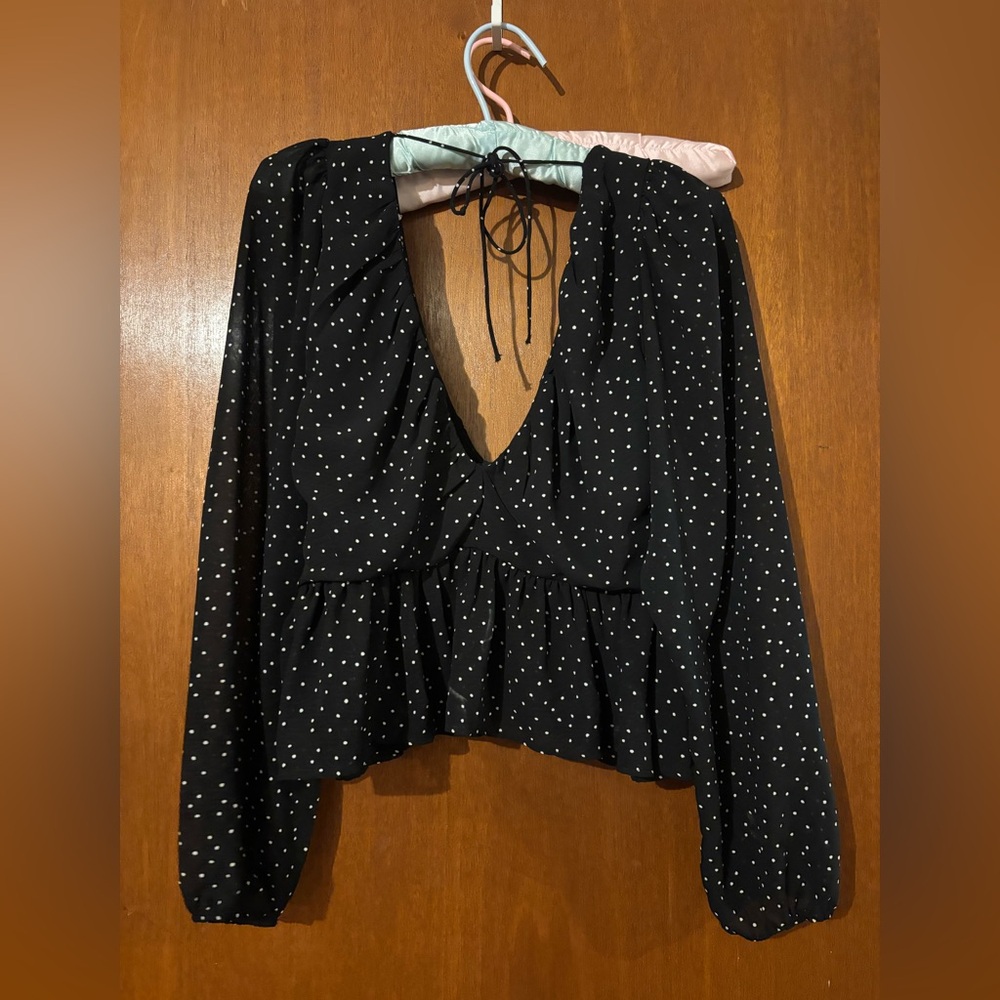 Zara Black and White Polka Dot Blouse - Picture 2 of 2